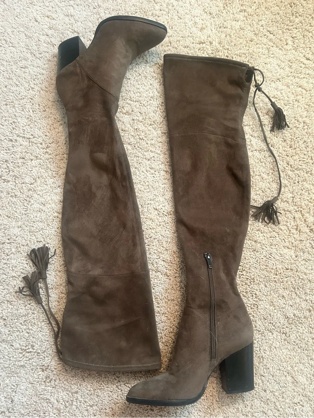 Marc Fisher LTD Taupe Brown Over-the-Knee Suede Boots with Block Heel